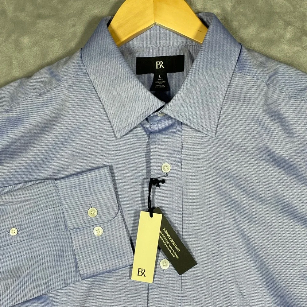 Banana Republic Mens Blue Wrinkle Resistant Cotton Dress Shirt Large Tall NEW